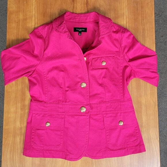 Talbots Stretch Cotton Hot Pink Gold Button Jacket - 8P - Picture 8 of 15